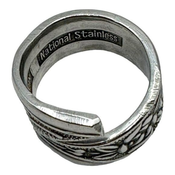 Artisan Floral Roses Ring Made of Japan National Stainless Steel Spoon Size 7 - Picture 10 of 17